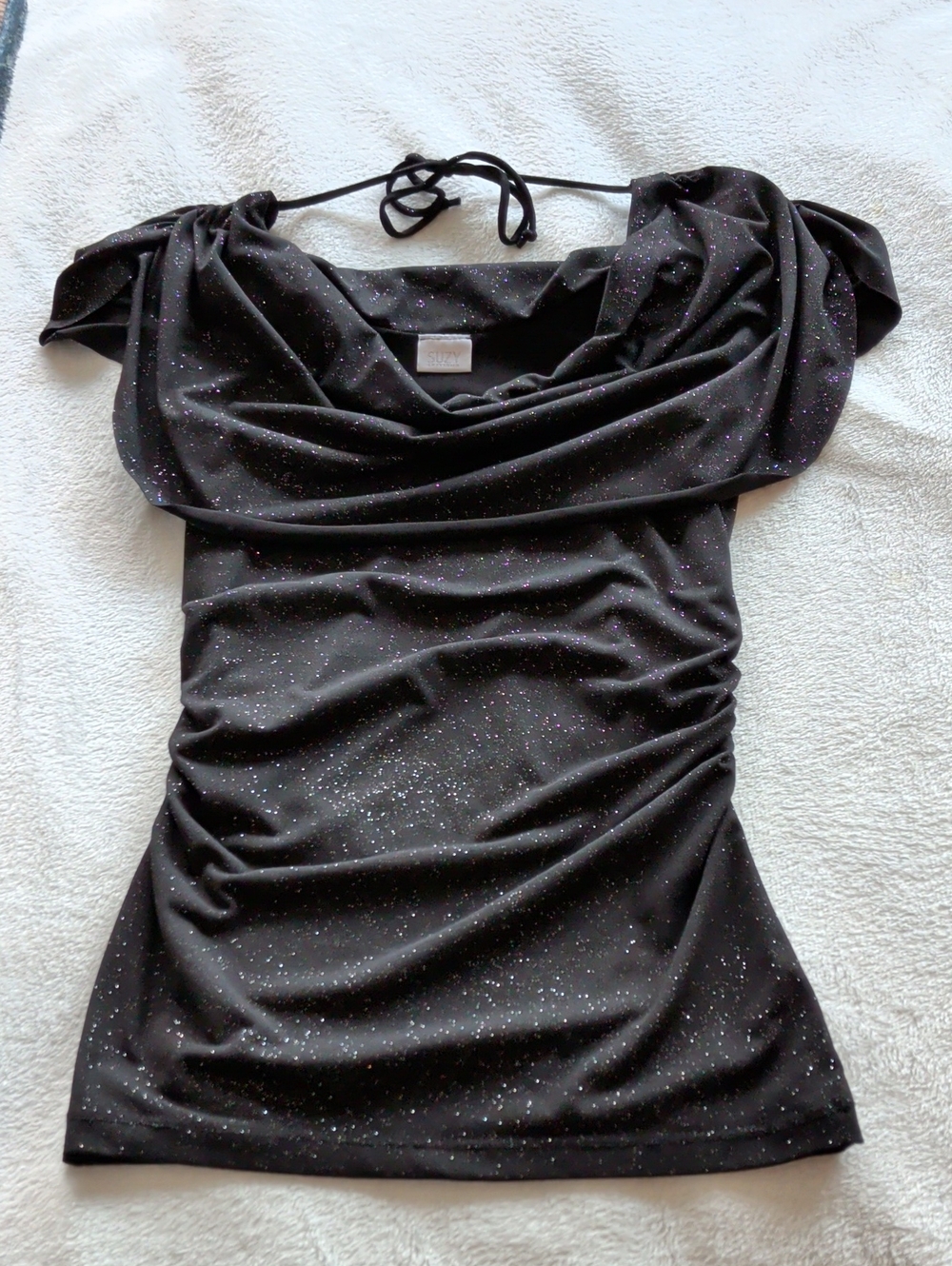 ​✨ VTG Y2K Suzy Shier Sheer Glitter Cowl Neck Top - Size Small